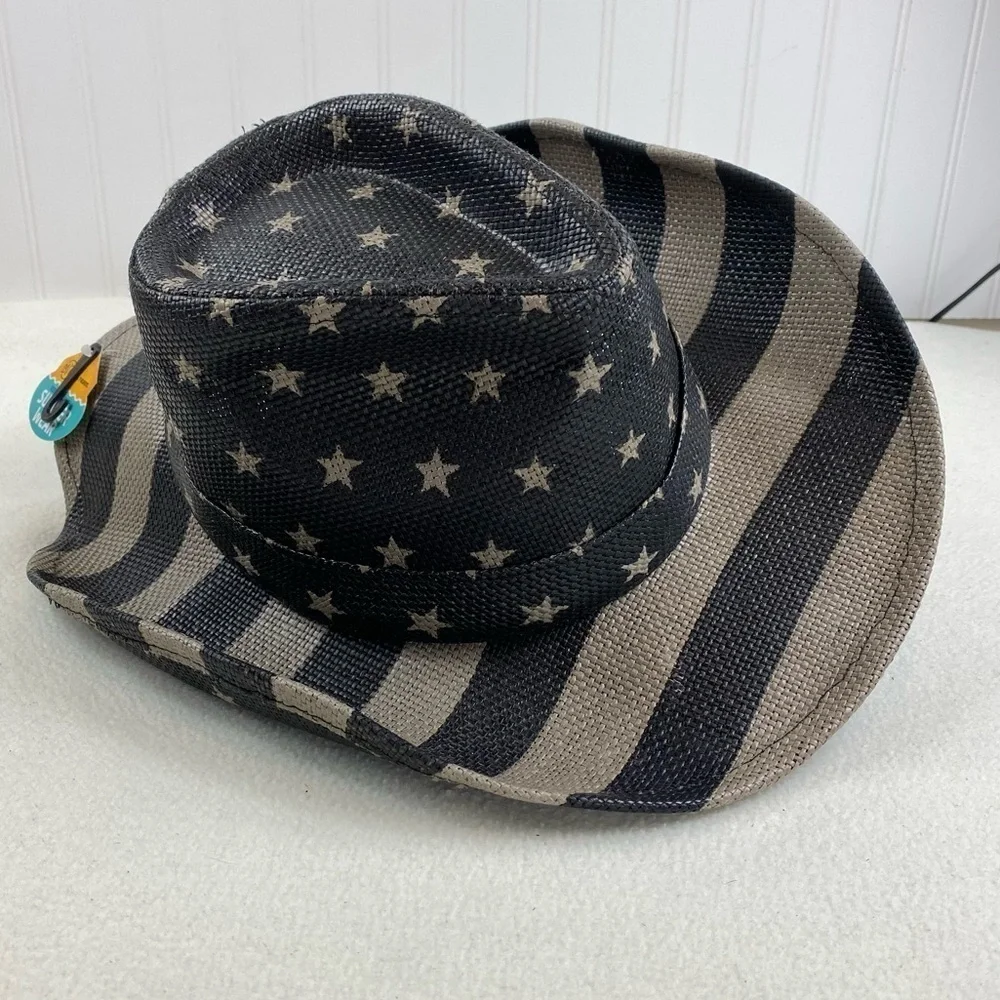 USA Flag Design Cowboy Hat‎ Khaki and Dark Gray Stripes and Stars One Size